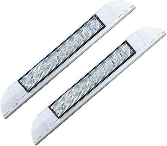 10 inch RV LED Awning Porch Light Fixture, 6000K Cool White High Lumen Output Low Current Draw 12V/24V DC, Down Angle Beam,Plastic Housing White Finish, for Camper Truck Trailer, 2 Pack