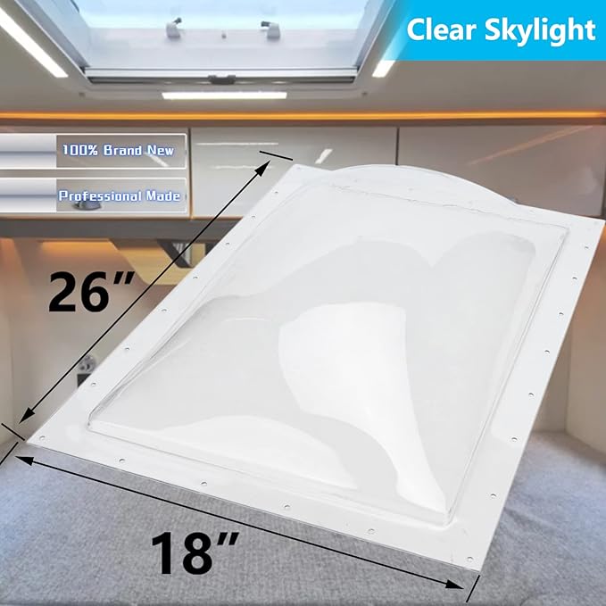 RV Skylight Outer Dome,18"x26" OD Universal Skylight Fits All Standard 14" x 22" Skylight Openings Replacement Travel Trailer RV Camper Truck Replace# SL1422C (Clear)