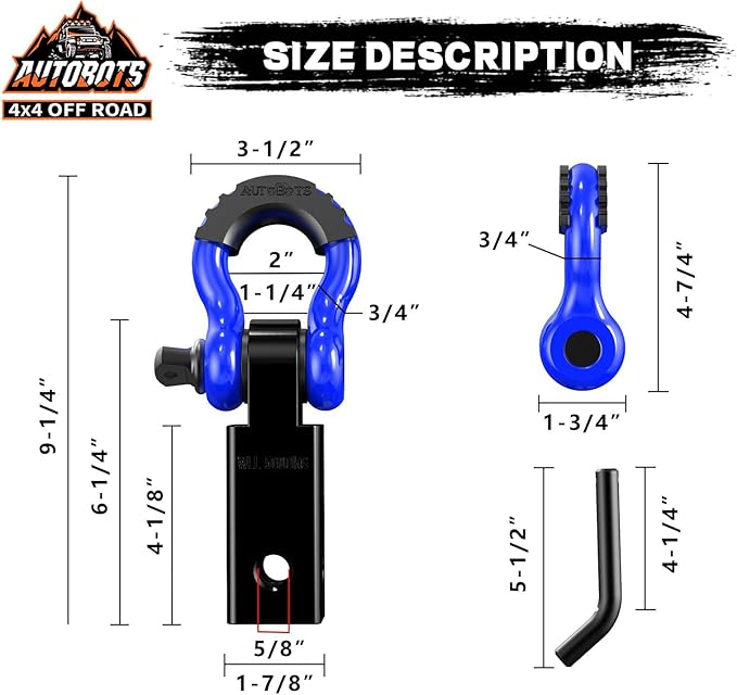 AUTOBOTS Tow Hitch Receiver 2", 45,000 Lbs Break Strength Shackle Hitch Receiver with 5/8" Screw Pin, 3/4 Shackle, Towing Accessories for Vehicle Trailer Recovery Off-Road Blue&Black