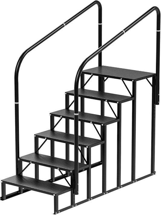 RV Steps, 6-Steps RV Stairs with Handrail Hot Tub Steps Camper Steps, Non-Slip Steps Outdoor Stairs for RV, Trailer, Mobile Home Stairs, Outdoor Spa