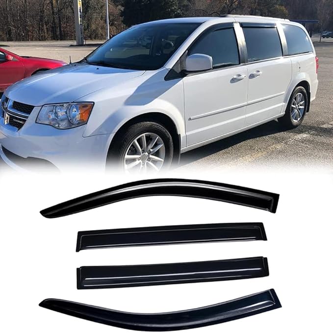 94251 Side Wind Vent Deflector Set,4pcs Out-Channel Tape-On Nice Rain Guards, Dark Smoke Window Visors fit for 2008-2016 Chrysler Town & Country,2008-2020 Dodge Grand Caravan