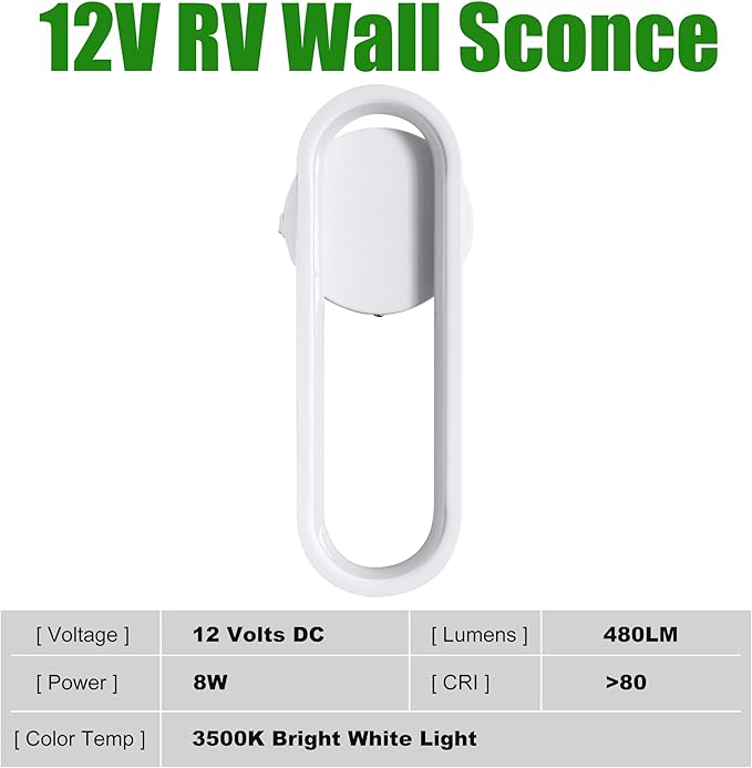 2Pack 12V LED RV Sconce Wall Vanity Reading Light - Dimmable RV Interior Light Fixture with Silicon Lens for Motorhome, Camper, Trailer, Boat - Energy Efficient Decorative Lighting with Switch