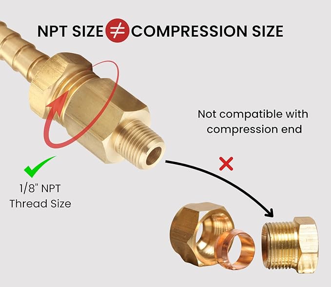 1/8 Inch NPT Male to 1/8 Inch NPT Female Pipe Reducer Adapter, Brass Pipe Extension Fittings, Thread 0.375" OD to 0.375" ID, Pack of 2