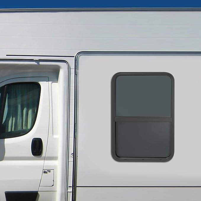 RV Window, 24" X 36" Universal RV Window Vertical Slide W/Trim Ring, Vertical Sliding Glass Window with Screen Window for Cargo, Horse Trailer, Marine Camper Window Replacement (24" X 36")