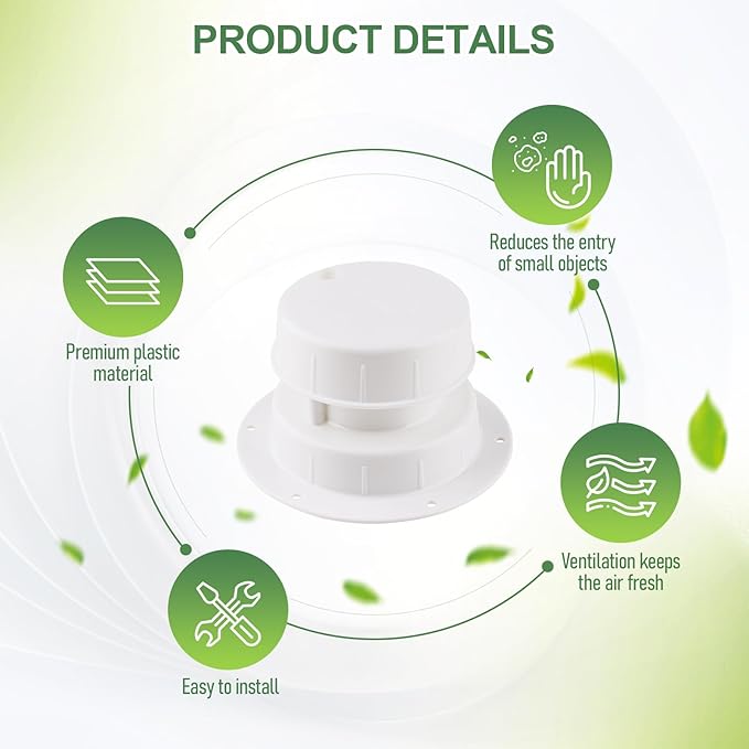 RV Vent Covers for Roof, 2 Pack White RV Roof Vent Covers with Screws for Trailer, Camper, Motorhome, Camper Vent Cover Kit for 1 to 2 3/8 Inch Pipe