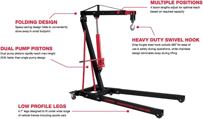 SUNEX TOOLS 5222 2-Ton Folding Engine Crane with Dual Pump Pistons