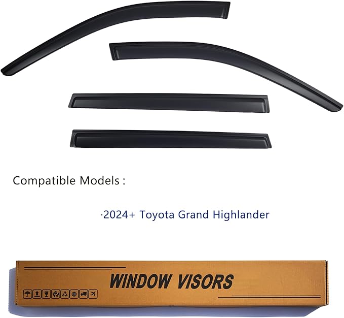 Window Visors Rain Guards fits 2024-2026 Toyota Grand Highlander, Out-Channel Window Wind Deflectors Vent Shades Accessories, Dark Smoke 4 Pcs, 2025