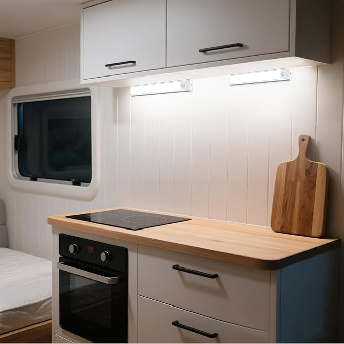 2 Pack Motion Activated RV Step Lights, USB Rechargeable 72 LED Rv Light Camping Camper Lights Adjustable 3 Color for Motorhome Travel,Travel Trailers, Camper (White