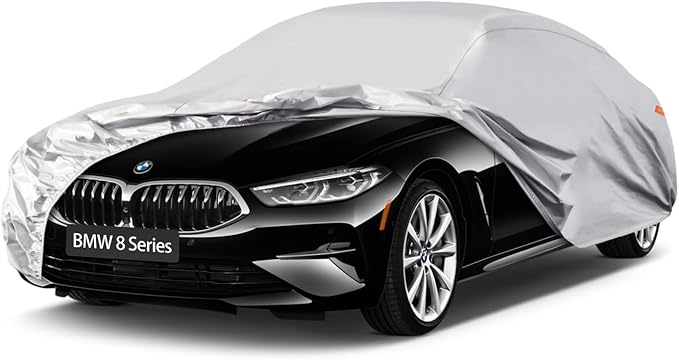 Waterproof Car Cover for BMW 8 Series Gran Coupe (2019-2024), 5 Layers Compatible with BMW 8 Series Gran Coupe All Weather, Snowproof Windproof Rain Ice Sun UV Protection