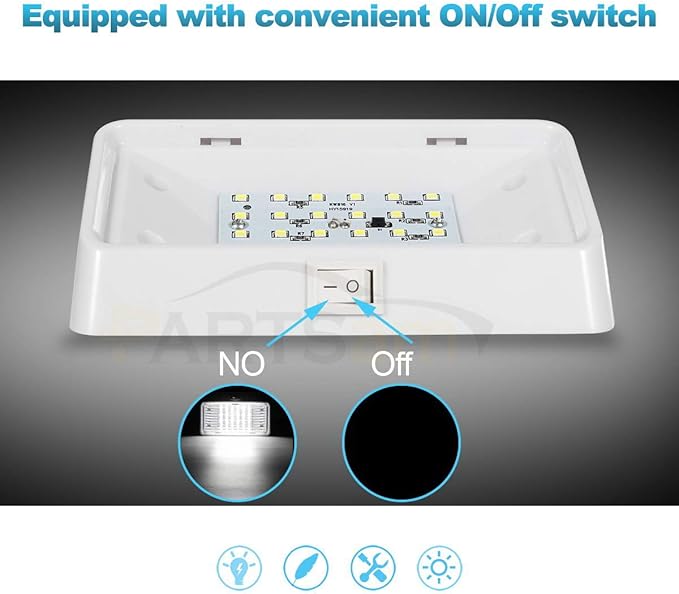 Partsam Rectangle LED Porch Light with On/Off Switch, RV Exterior Utility Light Fixture Cover Replacement for Motorhome Campers, 12V, 5th Wheels, Clear and Amber Lenses Removable