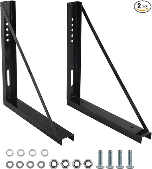 2 PCS 24 x 24 Inch Black Welded Structural Steel Mounting Brackets for Truck Trailer Underbody Tool Boxes with Screws Spacers and Sleeves