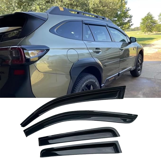 Side Window Wind Deflector fit for 2015-2019 Subaru Outback, 4pcs Outside Mount Style Tape-On Nice Rain Guards Set,Dark Smoke Window Vent Visors 94376 Car Accessories