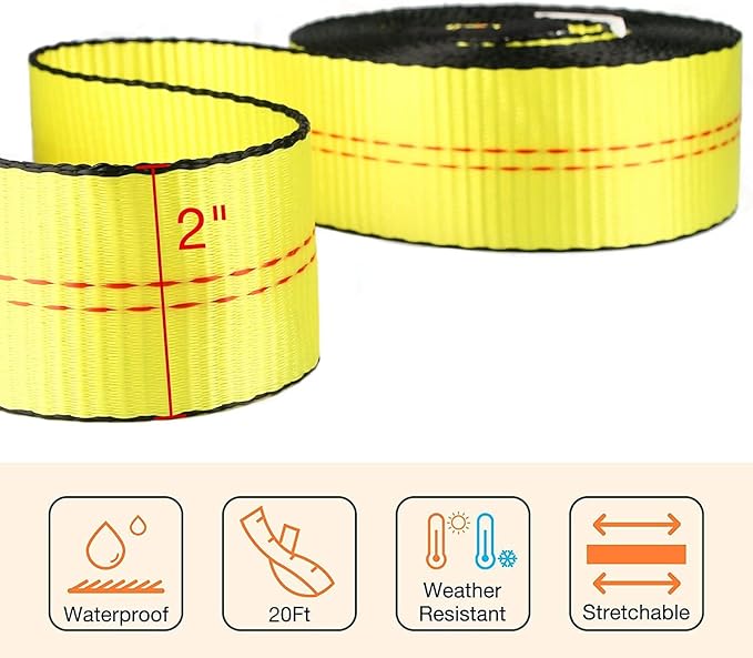 2 Pack Tow Strap 2" x 20 ft 20000 lbs Break Strength Kinetic Recovery Tow Rope with Loops,Emergency Towing Straps,Tree Saver Snatch Ropes for ATV,UTV,Car,Tractor,Vehicles,Boat,Trailer Accessories