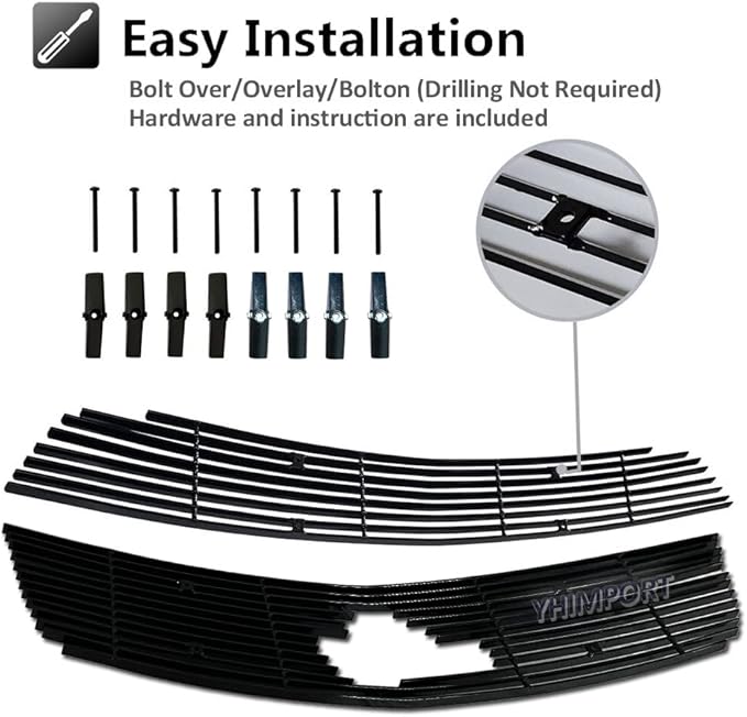 Chrome Main Upper Lower Bumper Grille Fits 2010-2012 Ford Mustang V6 Bolt Style Aluminum Grill Insert for Mustang V6 2010 2011 2012 (Upper + Bumper)