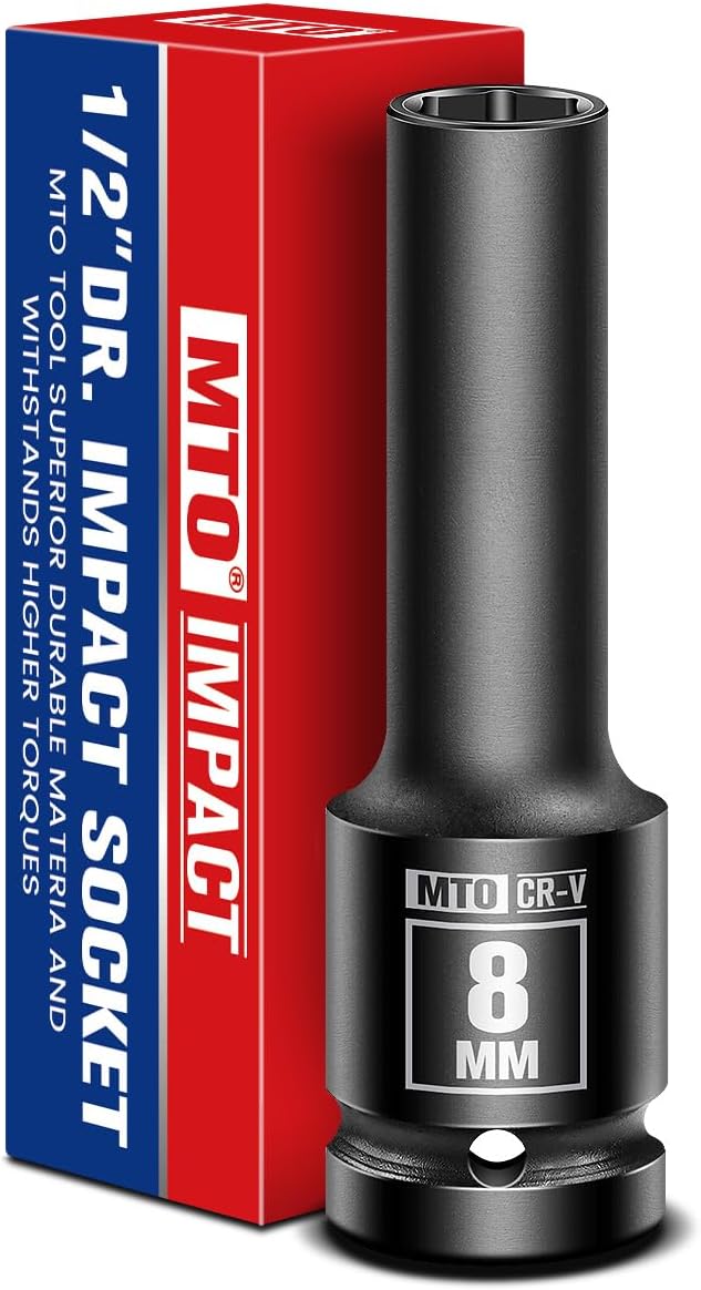 MTO 1/2" Drive 8mm Deep Impact Socket, 6-Point Metric Socket for Automotive Maintaince, CR-V Steel Meets ANSI Standards