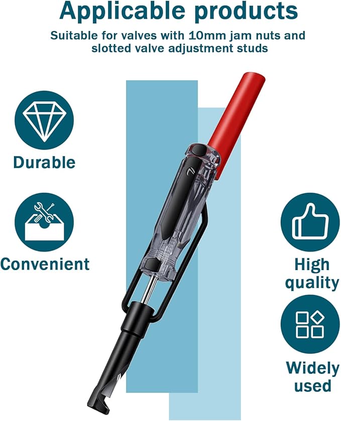 10mm Valve Adjustment Tool Jam Nut, with Angled Feeler Gauge, Slotted Valve Grinding Lapping Tool, Jam Nuts with Window Cut Out for Positioning, for Honda Toyota and Other Japanese Auto Vehicle Engine