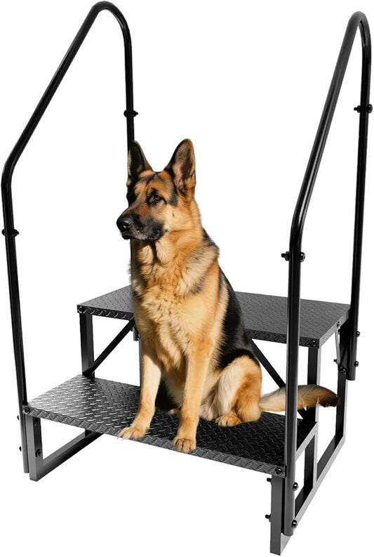 RV Steps with Handrails, 2 Step RV Stairs 660 lbs Load Capacity, Step Ladder with Anti-Slip Panel, Mobile Home Stairs for Travel Trailers