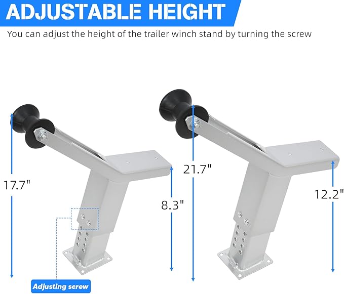Boat Trailer Winch Post with Roller, Adjustable Winch Mount Stand for 3" W X 4" H Trailer Tongue, Adjustable Height 17.7"-21.7", Galvanized Steel Trailer Winch Stand for Jet Ski,Sailboat,Speedboat