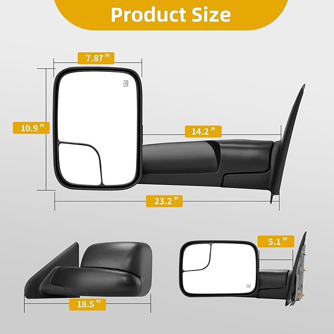 DWVO Side Towing Mirrors Compatible with 2005 2006 2007 2008 2009 2010 2011 2012 2013 2014 2015 Tacoma, Door Mirror with Power Adjustable Heated, Manual Folding Fliping Towing Mirrors