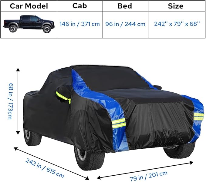 Avecrew All Weather Truck Cover - Waterproof, Rain, Snow, UV & Dust Protection (230"-242")