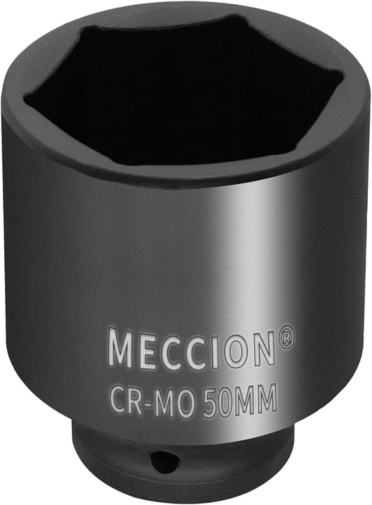 Meccion 1/2 Inch Drive Impact Socket 50mm Metric, 6 Point Cr-Mo Deep Impact Socket, 78mm Length