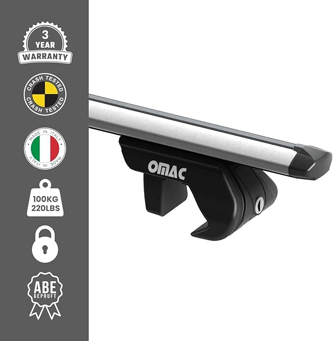 OMAC Roof Rack Cross Bars for Ford Explorer 2011-2015 Lockable 198Lbs Aluminium Silver 2Pcs fits Cargo Carriers Kayak Canoe Bike Snowboard