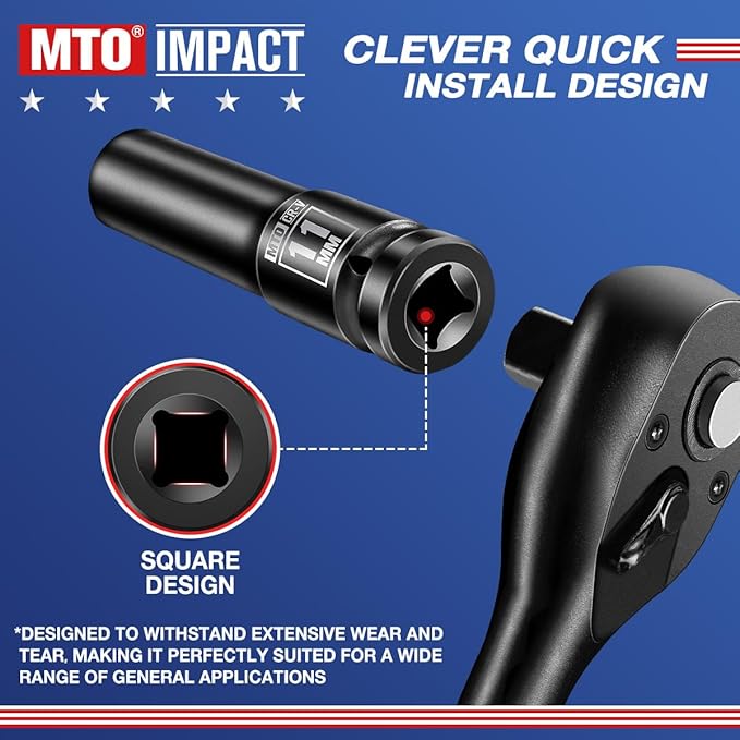 MTO 1/2" Drive 9mm Deep Impact Socket, 6-Point Metric Socket for Automotive Maintaince, CR-V Steel Meets ANSI Standards