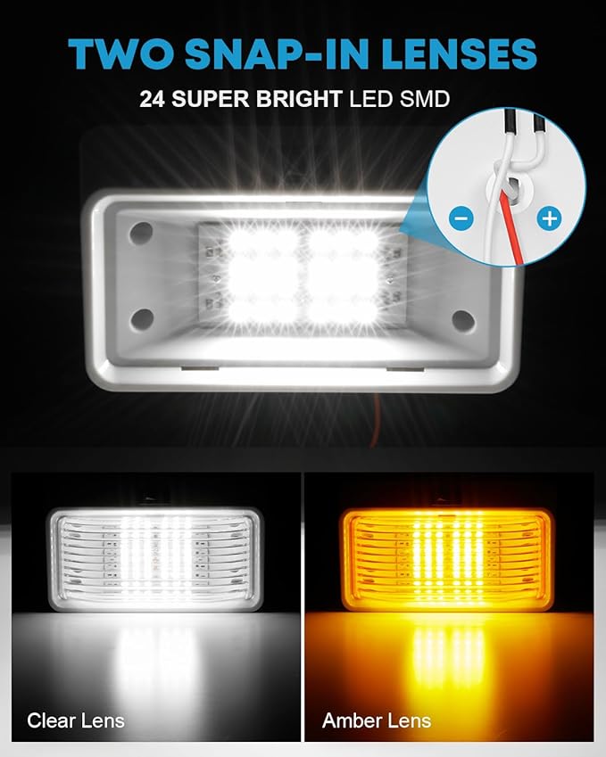 Kohree LED RV Exterior Porch Utility 320 Lumen Light with Switch 12V Replacment Light for RVs, Trailers, Campers, 5th Wheels., White Base, Included Clear and Amber Lenses Removable