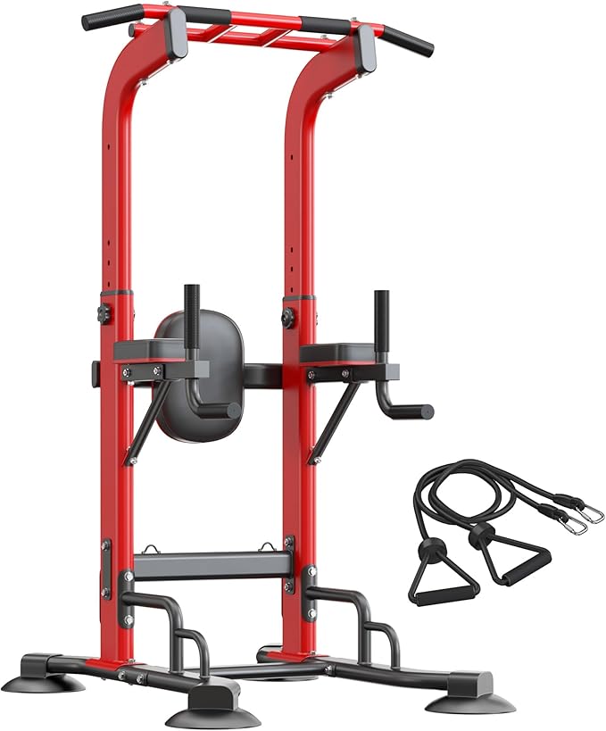 SogesHome Pull Up Bar and Dip Station, Heavy Duty Adjustable Home Gym Equipment for Strength Training, Multifunctional Workout Bar with Resistance Bands – Full Body & Core Exercise