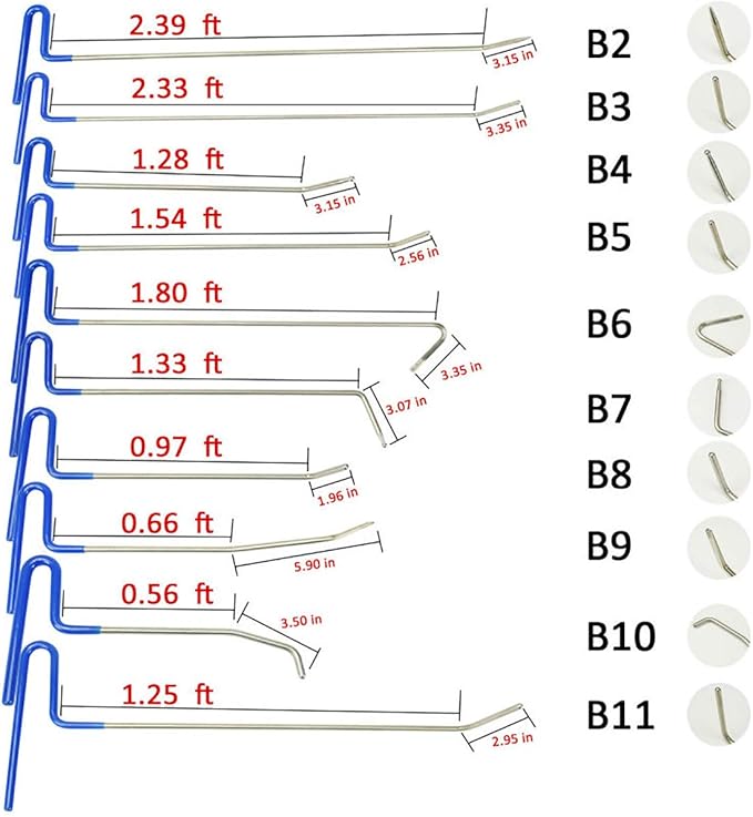 LadyRosian 28PCS Paintless Dent Removal Rods Stainless Steel Kit with Rubber Replaceable Heads Tool for Car Auto Body Dents Hail Damage Removal