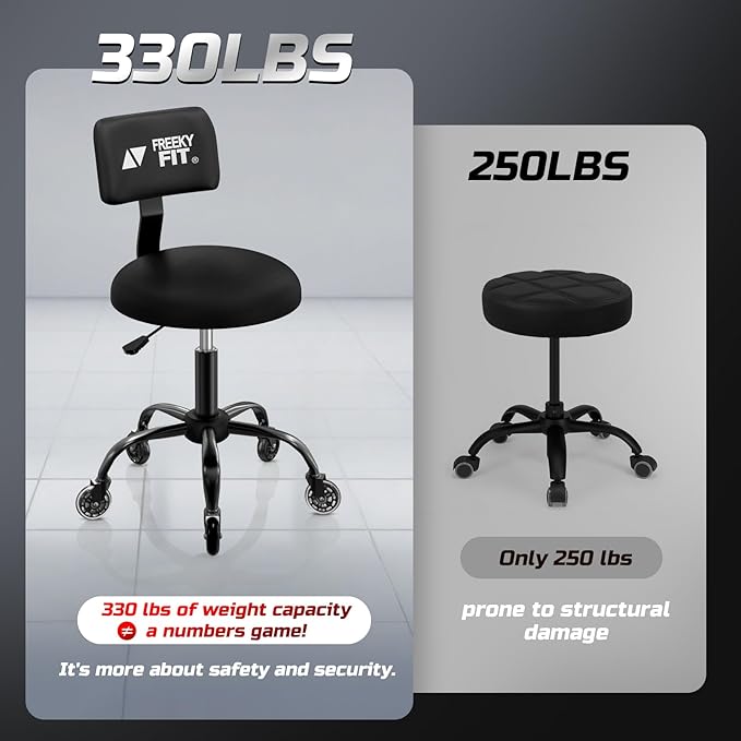 Rolling Shop Stool with Wheels,Mechanic Garage Stool Chair with Adjustable Height 15.55"-18.3",Heavy Duty Swivel Roller Seat for Garage,Salon and Tattoo Beauty, Black