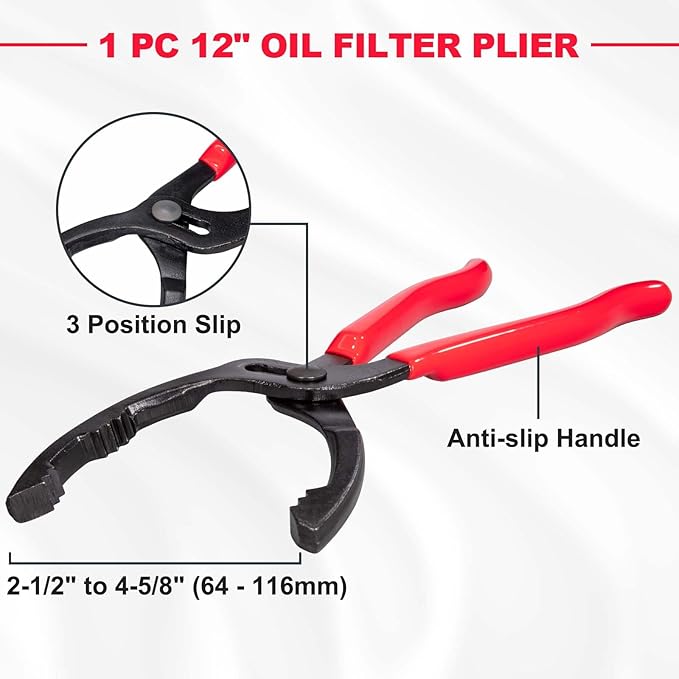 Spurtar Swivel Oil Filter Wrench Set of 5 Adjustable Wrench 2-3/4" to 5-1/4" (70-133mm) 12" Universal Oil Filter Removal Tool for 4S Shop Auto Repair Mechanic DIY Generator Small Engine