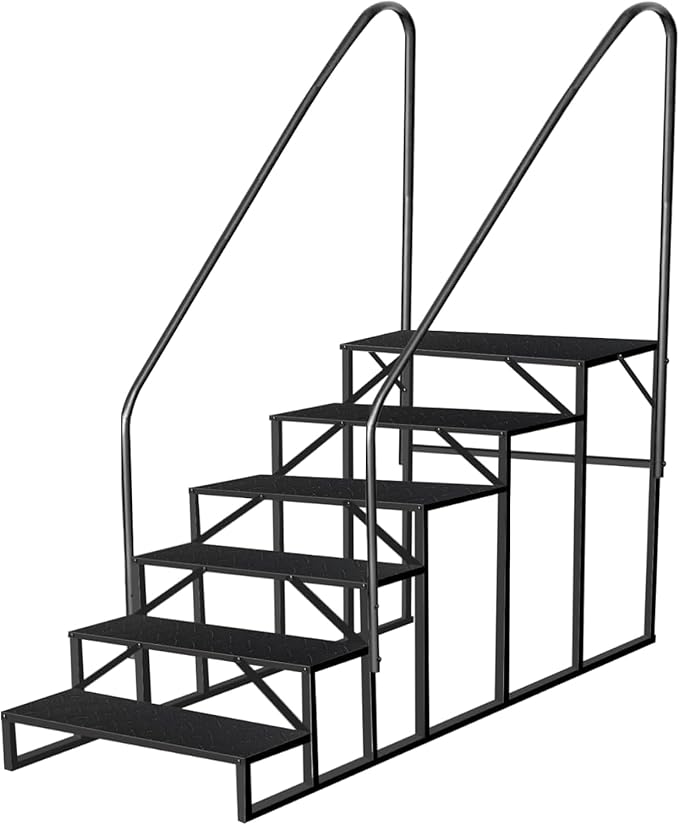 RV Steps with Handrails, 6 Step RV Stairs 660 lbs Load Capacity, Step Ladder with Anti-Slip Panel, Mobile Home Stairs for Travel Trailers Black