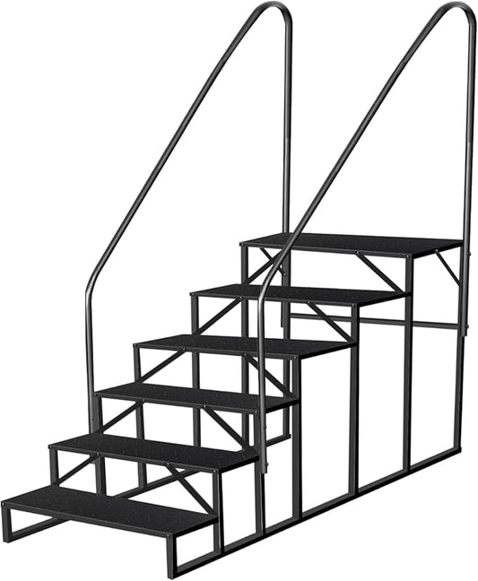 RV Steps with Handrails, 6 Step RV Stairs 660 lbs Load Capacity, Step Ladder with Anti-Slip Panel, Mobile Home Stairs for Travel Trailers Black