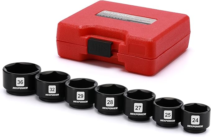 MIXPOWER 7 Pieces 3/8" Drive Low Profile Oil Filter Socket Set, 24mm, 25mm, 27mm, 28mm, 29mm, 32mm, 36mm, Oil Filter Cap Remover and Installer Tool Set