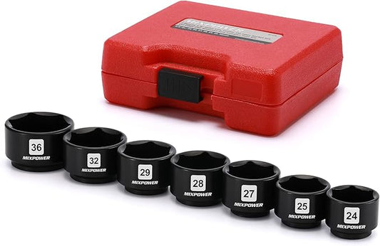 MIXPOWER 7 Pieces 3/8" Drive Low Profile Oil Filter Socket Set, 24mm, 25mm, 27mm, 28mm, 29mm, 32mm, 36mm, Oil Filter Cap Remover and Installer Tool Set
