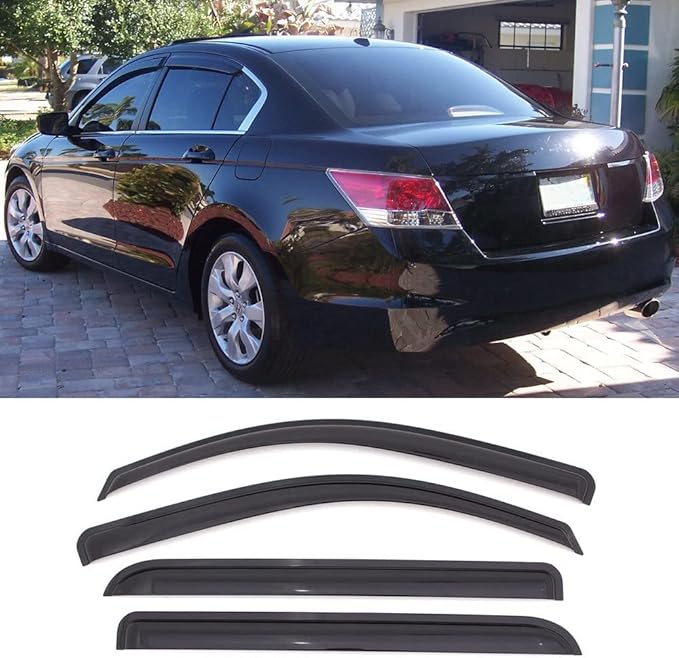 94960 Original Side Window Deflector Visor Rain Guard,Outside Mount Tape-on Shatterproof Dark Smoke,4pcs window shades fit for 2008-2012 Honda Accord Sedan