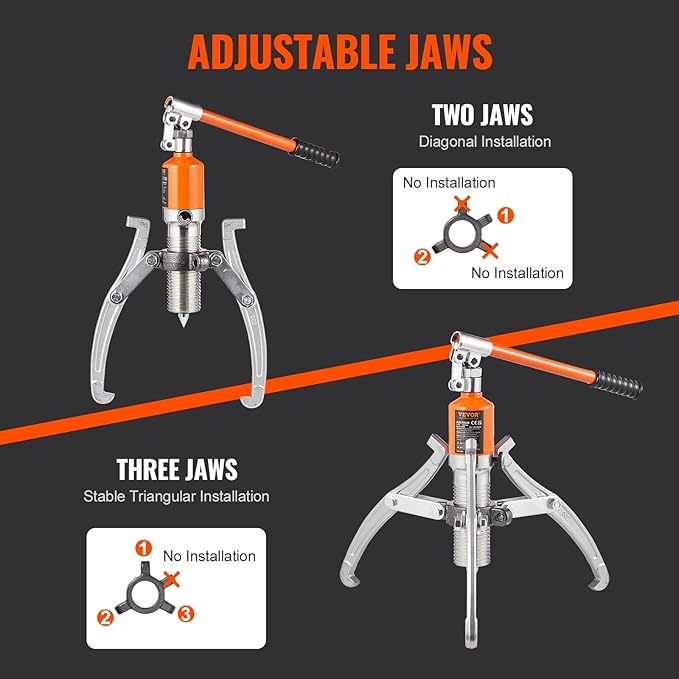 VEVOR Hydraulic Gear Puller, 15 Ton Max Capacity Wheel Bearing Pulling Separator, 2 or 3 Jaws Puller, Vertically and Horizontally, 12" Jaw Hydraulic Puller with Case for Pulling Hubs
