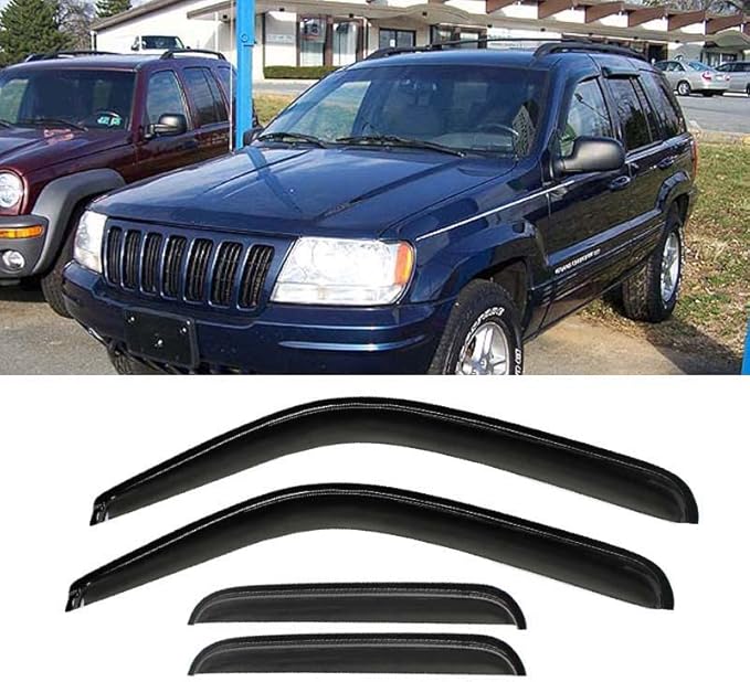 Wind Deflector Compatible with 1999-2004 Jeep Grand Cherokee WJ Sun/Rain Guard Smoke Window Visor 4pcs 94650