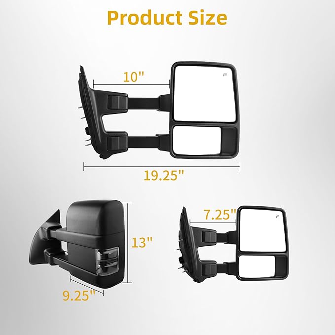 DWVO Tow Side Mirrors Compatible with 08-16 Ford F250 F350 F450 F550 Super Duty with Smoke Heated Power Manual Telescoping Folding Pair Turn Signal Light