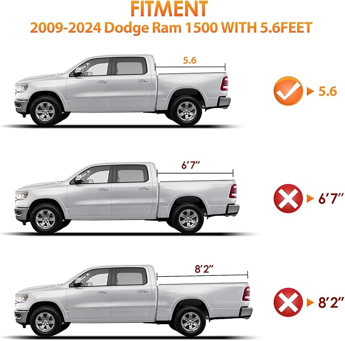 Nilight Soft Tri-fold Truck Bed Tonneau Cover Compatible with 2009-2025 Dodge Ram 1500(Include Classic and New Body)-5.6ft