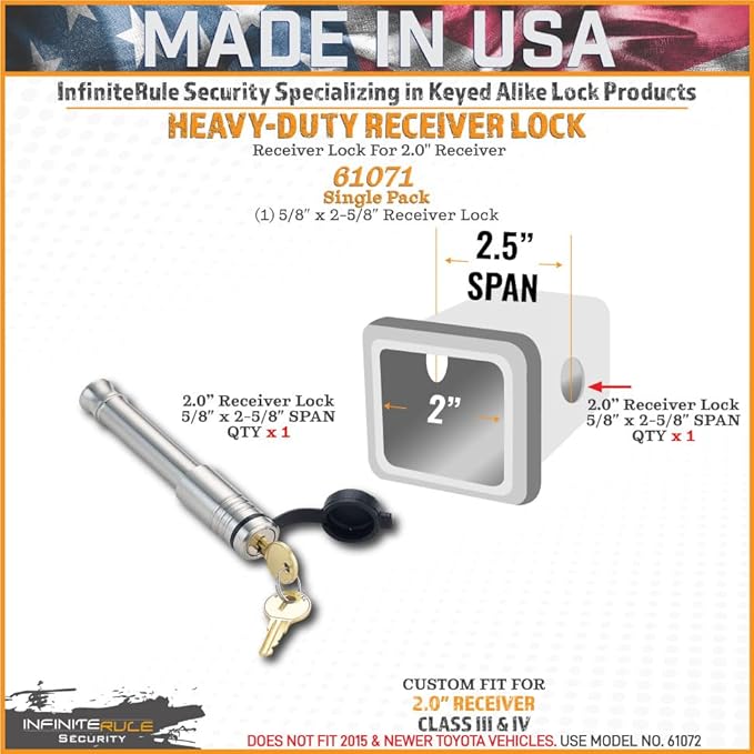 61071 | Receiver Lock for 2" Receiver - Class III & IV