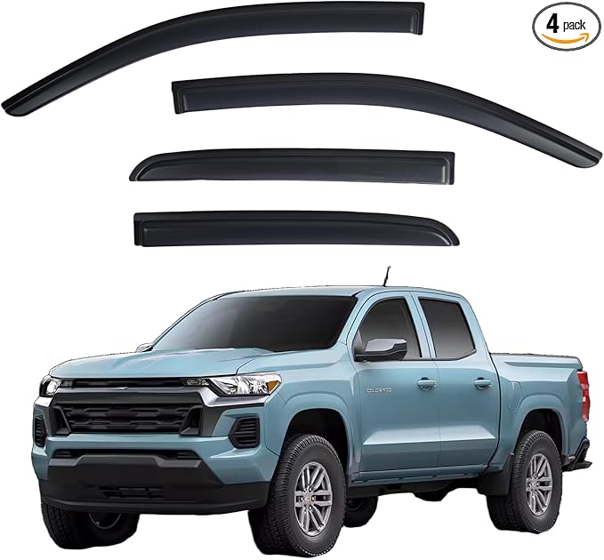 Window Visors Rain Guards fits 2023 2024 2025 Colorado Crew Cab & GMC Canyon Crew Cab, Out-Channel Window Wind Deflectors Vent Shades Accessories, Dark Smoke 4 Pcs