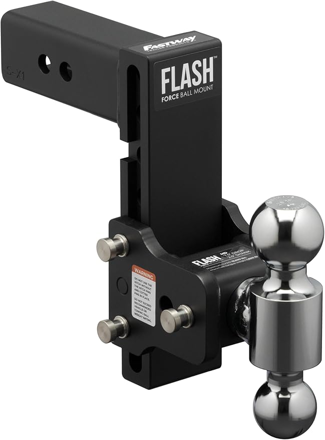 FASTWAY Flash Force Adjustable Steel Ball Mount, Dual Hitch Balls, Quick Height Adjustment, Stowable, for 2" and 2-1/2" Receiver, Heavy Duty (67-00-7675, 7/1/2" Drop, 7-1/2" Rise, 2-1/2" Receiver)