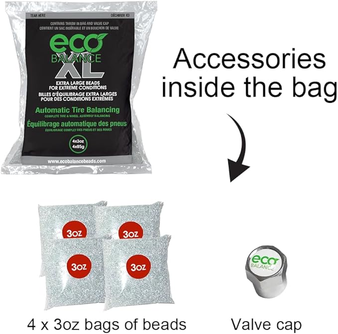 ECO Balance 03-ECOXL4 ECO XL Extreme Condition Tire/Wheel Balancing Beads - Off-Road Vehicles, Light Duty Truck Tires, (4) 3oz Balance Bead Bags, (4) Valve Caps