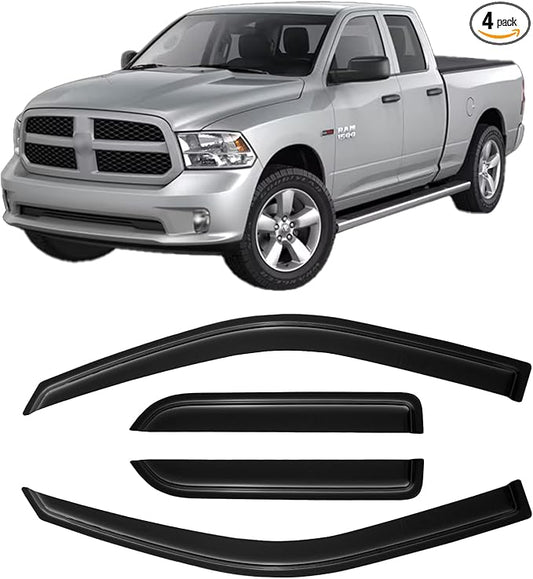 Window Rain Guards Visors for 2009-2018 Dodge Ram 1500 Quad Cab, Out-Channel Window Vent Wind Shades Deflectors for 09-18 Ram 1500 Extended Cab