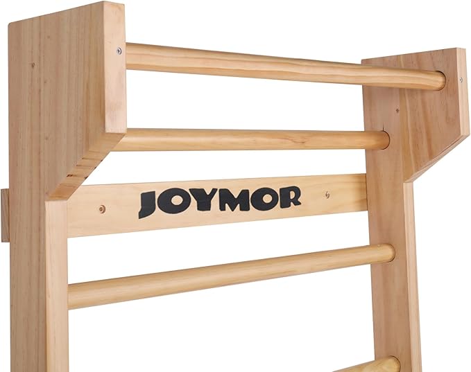 JOYMOR Gymnastics Swedish Ladder, Multiuse Exercise Ladder, Wall Mounted Pull Up Bar, Physical Therapy for Stretching and Various Exercises, Indoor Gym Workout Yoga (Wood Stall Bar)