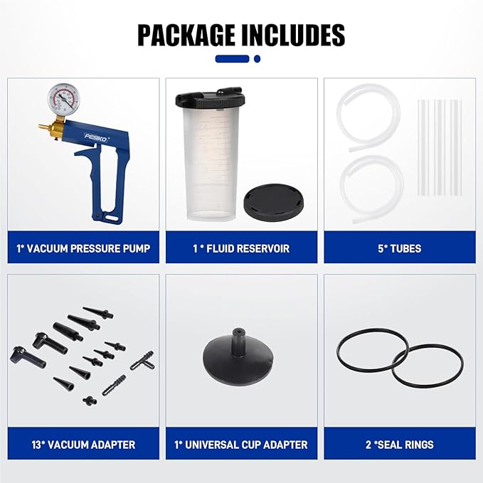 2 in 1 Brake Bleeder Kit with Vacuum Pump, Fluid Extractor Pump Vacuum Gauge Automotive for Motorcycle, Car, Truck Brake Fluid Tester