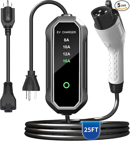 16 Amp Level 2 Portable EV Charger Charging Cable Station, Electric Vehicle Charger Plug-in EV Charging Station with All J1772 EV Cars (240 Volt, 25ft Cable)