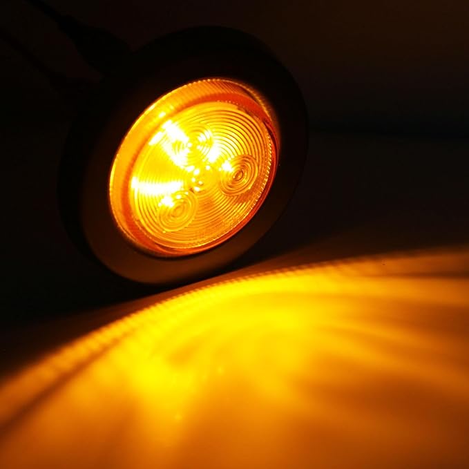 16Pcs 2" Inch Round Amber LED Trailer Side Marker Lights 4 LED, 2" Round Led Trailer Clearance Marker Lights with Grommets Wire Pigtail for Truck RV Flush Mount Waterproof Sealed